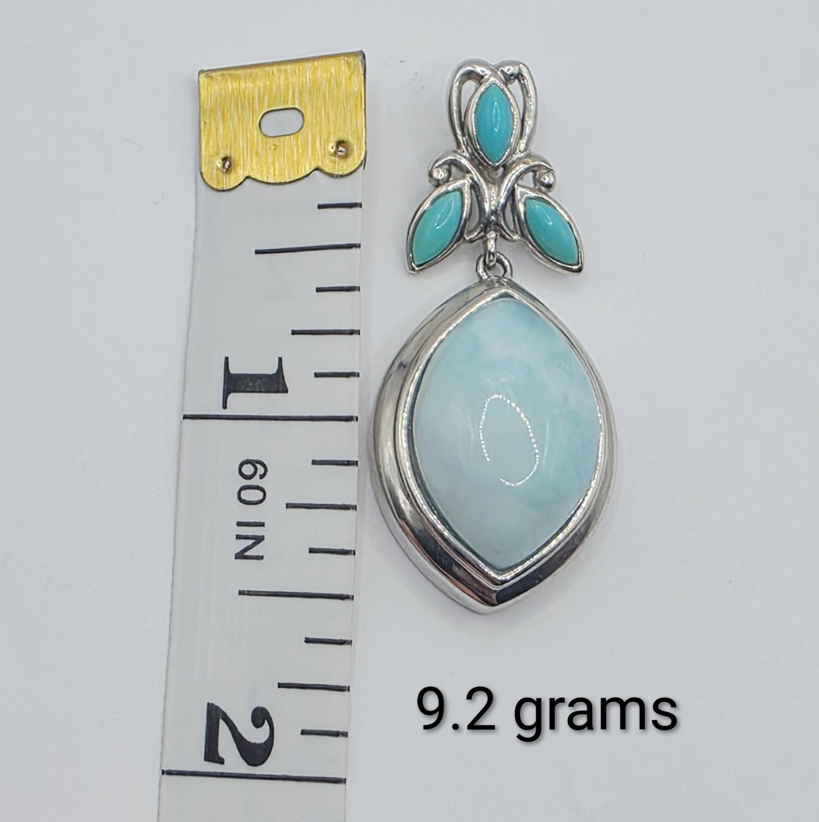 BBJ 925 Sterling Silver Larimar Pendant Thailand Blue Gemstone 9.2g Floral Leaf