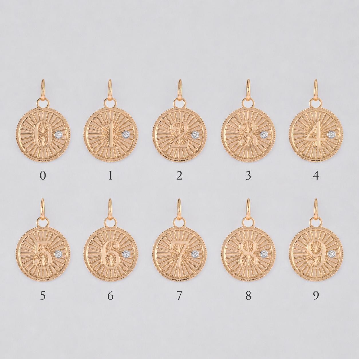 0.04 ct Natural Diamond Infinity Number Coin Pendant 14K Gold Sunburst