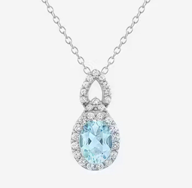Yes, Please!-Womens Lab Created Blue Topaz Sterling Silver Oval Pendant-NEW!!