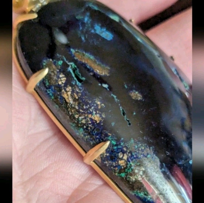 10k Yellow Gold Diamond Bail Blue Azurite Gemstone Large Pendant OOAK Women’s
