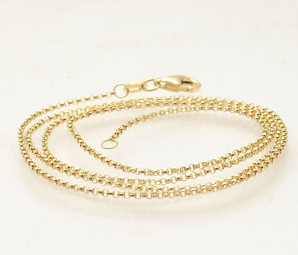 1.1mm Diamond Cut Rolo Chain Necklace Lobster Clasp Real Solid 14K Yellow Gold