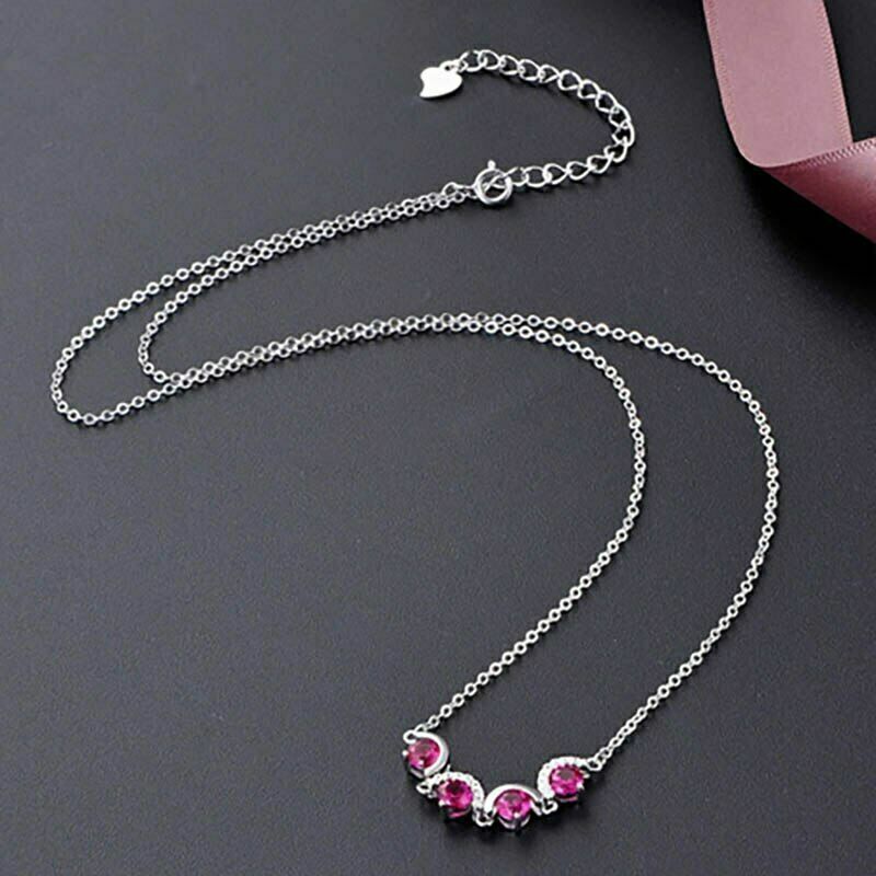 3.00Ct Round Cut Pink Ruby Journey Pendant 14K White Gold Finish 18″ Free Chain
