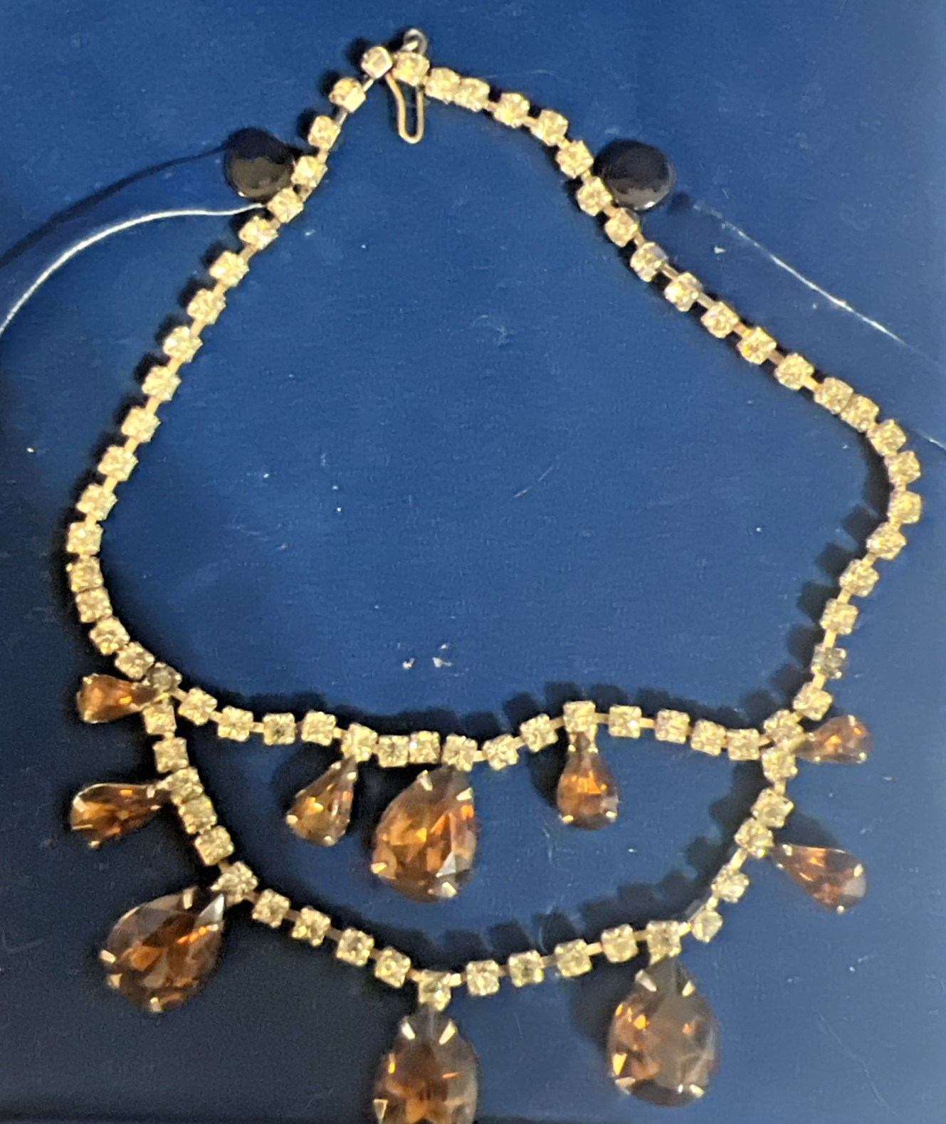 Unbranded Silver Necklace, 10 varying size Amber Stones W/ Tinted Zircon. Nice!