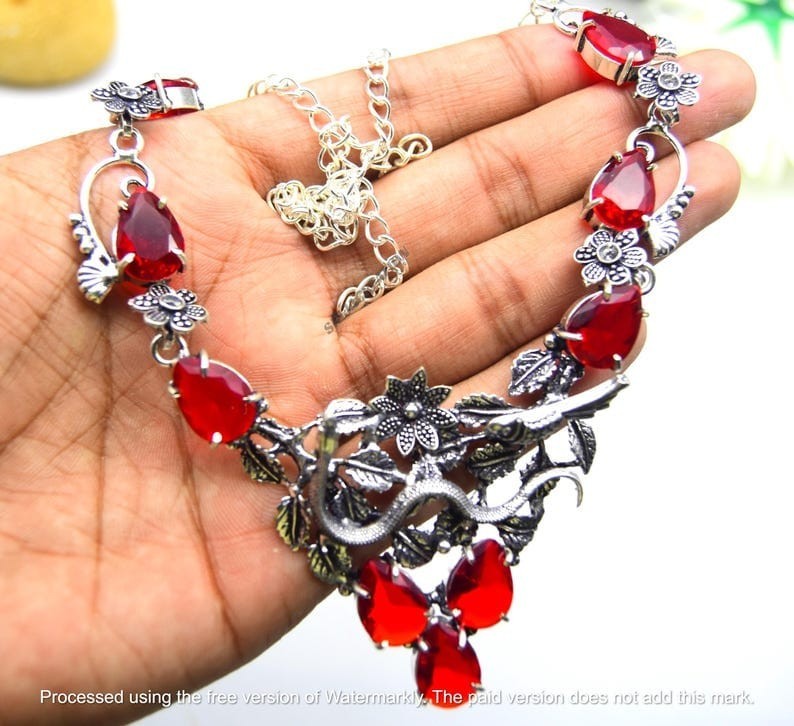 Red Garnet Gemstone Handmade 925 Sterling Silver Jewelry Necklace Adjustable 18″