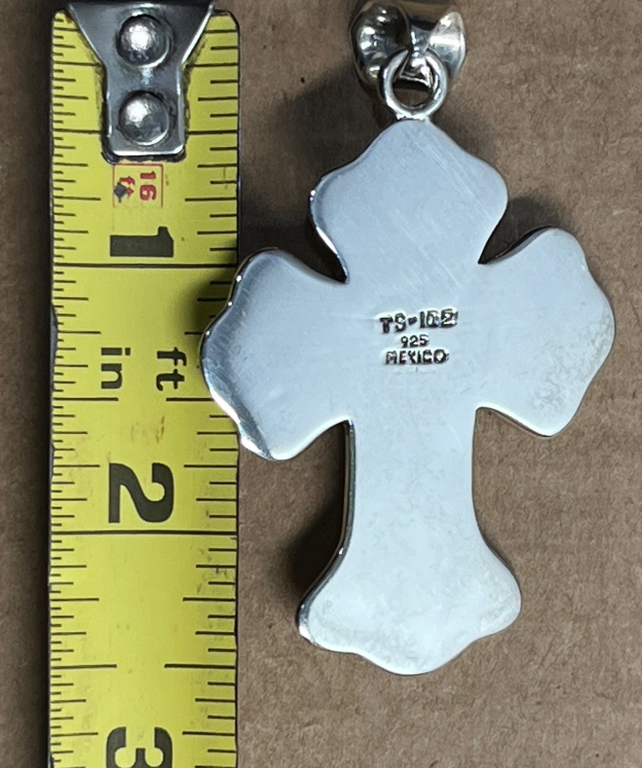 Vintage Sterling Silver 925 Dark Red Cross Pendant Mexico Very Good Condition