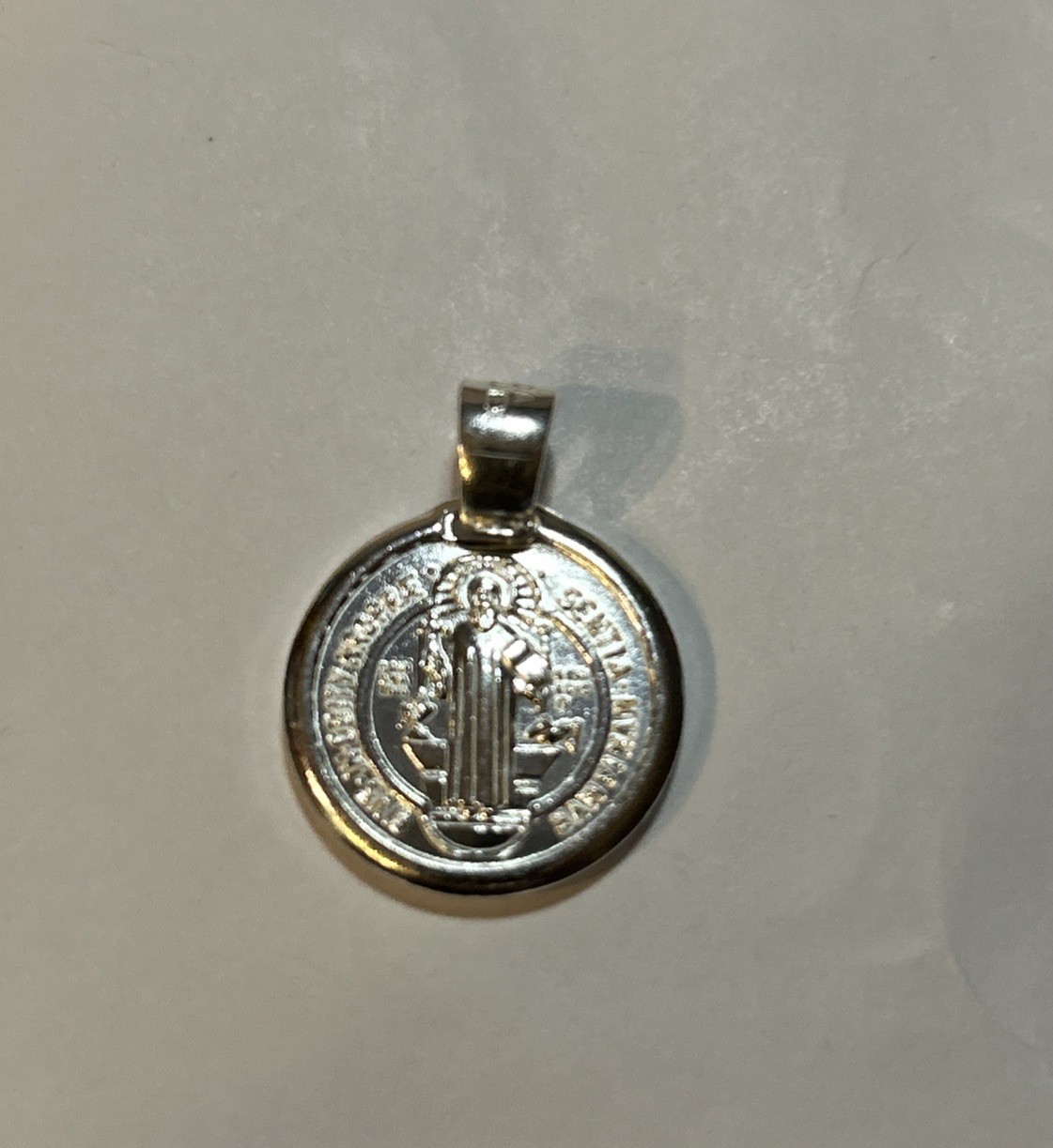 925 Sterling Silver Saint Benedict Medal Round Pendant 2 Sided Prayers NEW Solid