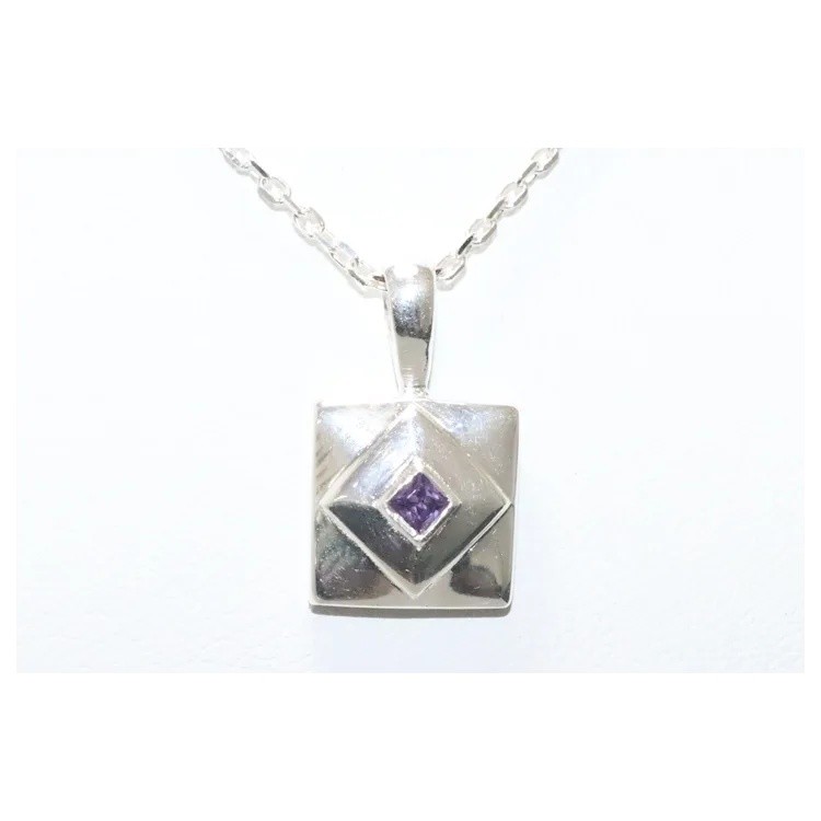 Sterling Silver Amethyst Square Necklace
