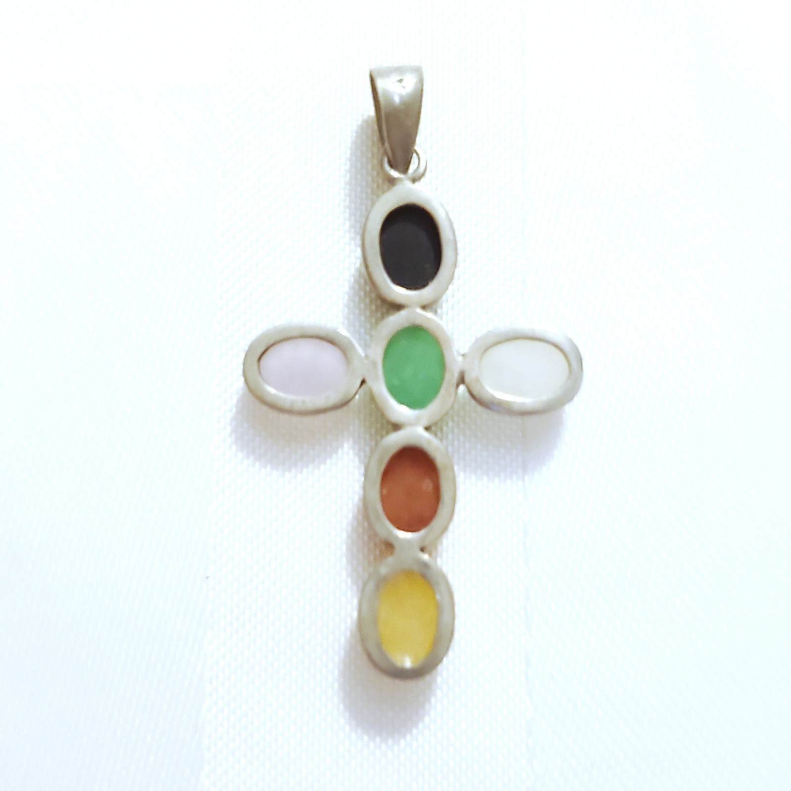 Multicolor Cross Pendant 925 Sterling Silver Black Green Red Yellow Rose White