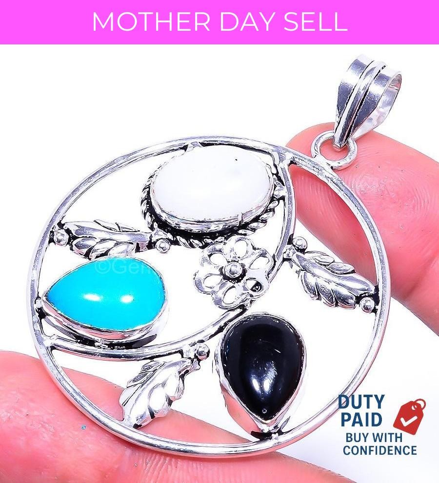Natural Multi Gemstone Sterling Silver Daughter Channel Set New Pendant Jewelry