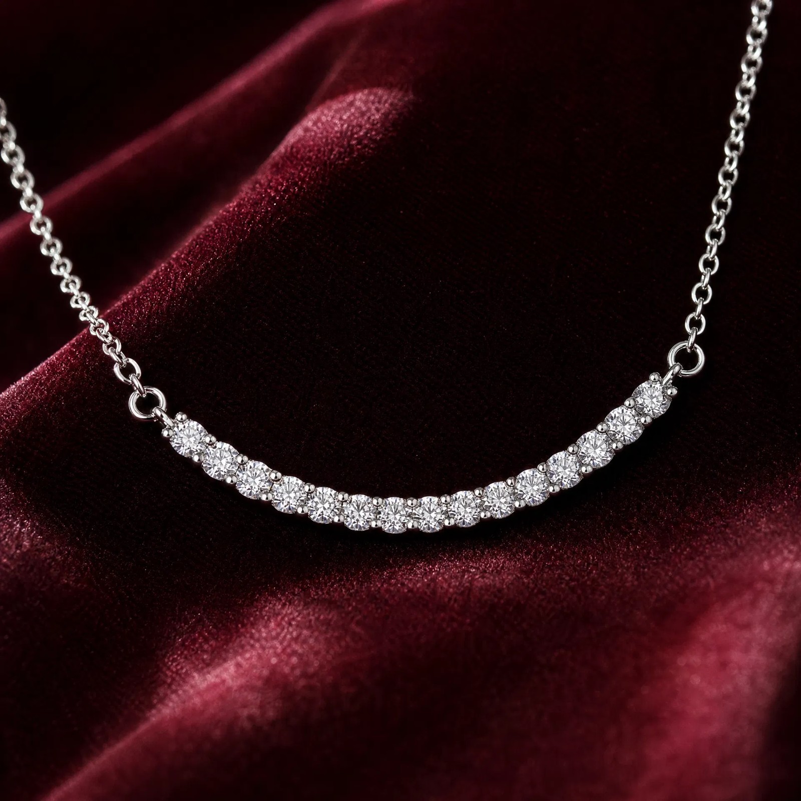 Moissanite Smile Necklace Curved Bar Pendant Necklace 925 Sterling Silver