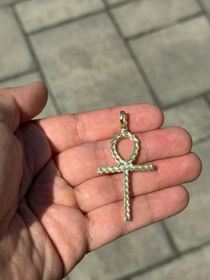 3.00 CTW Round Cut Lab Created Diamond Ankh Cross Pendant 14k Yellow Gold Plated