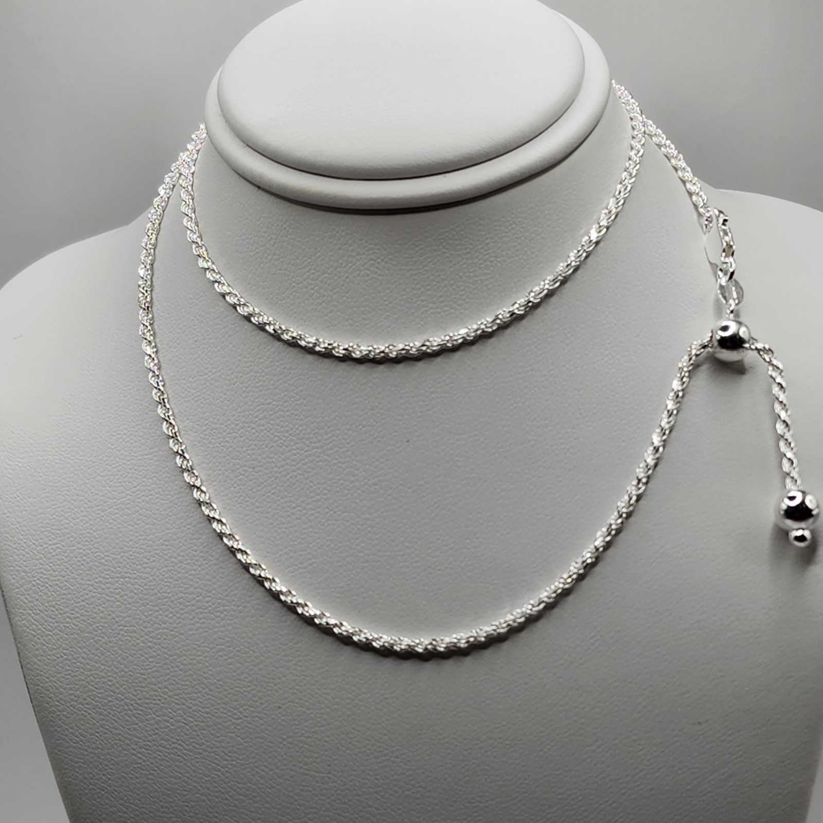 925 NEW Sterling Silver Adjustable Rope Chain 20″ Length 2mm Width FREE SHIPPING