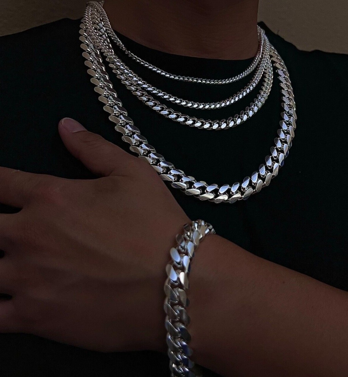 925 Sterling Silver Miami Cuban Link Chain Necklace Bracelet 2mm~7mm All Sizes