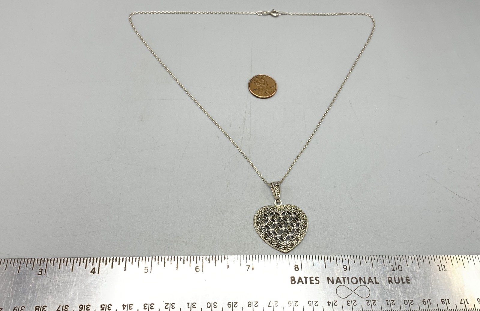 Sterling Silver, Marcasite Heart Pendant Necklace
