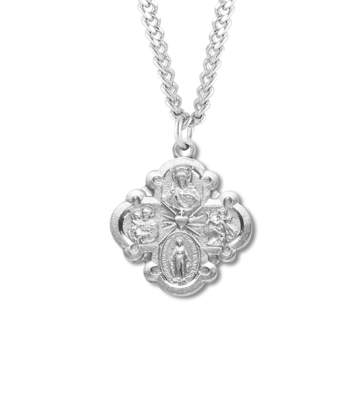 Sterling Silver Four-way Medal Miraculous Scapular Saint Christopher /Joseph