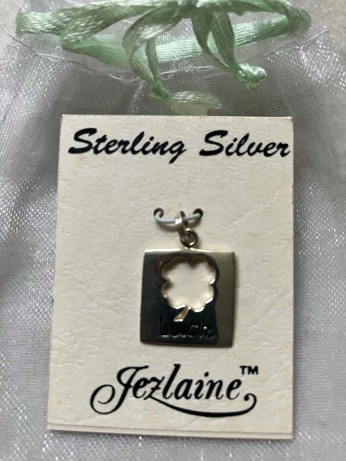 Sterling Silver Thai 925 LUCK 4 Leaf Clover Charm/Pendant Jezlaine NEW 5/8″