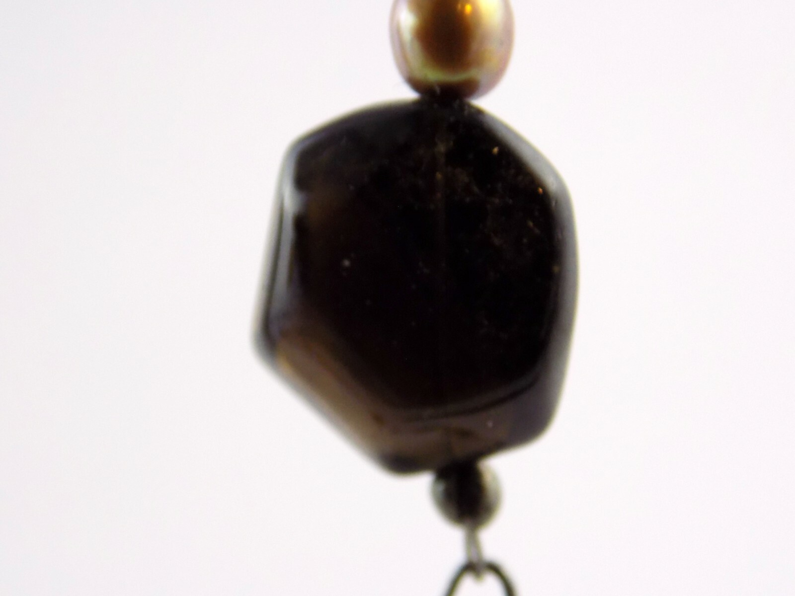 Sterling Silver Smoky Quartz Agate and Pearl Beaded Necklace 925 19.3g 18 Inches