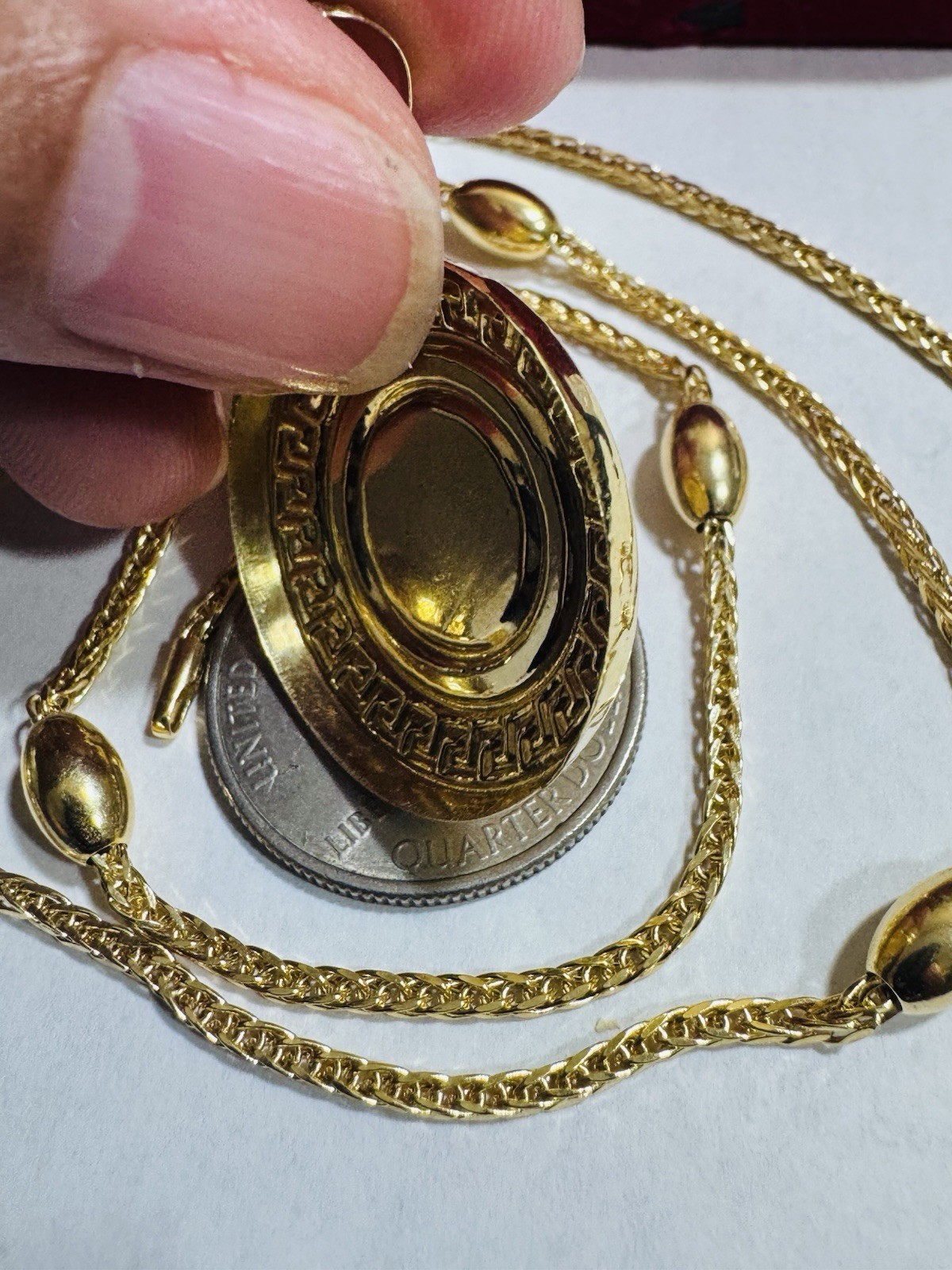 18K 750 Gold Oval Chain Dollar $ SET Necklace 17.6”/18” Long 9.6g 2.2mm WOMENS