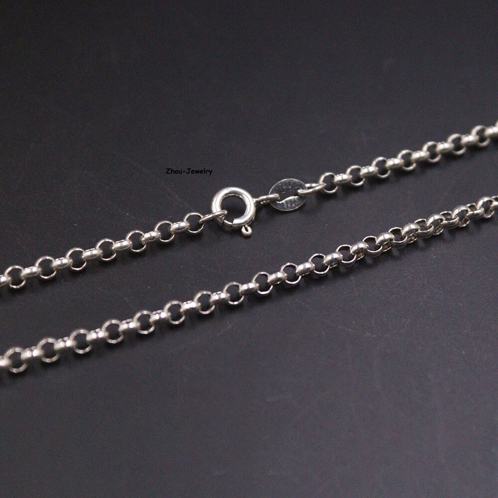 27.5INCH Real S925 Sterling Silver Chain Men 3mm Cable Rolo Link Necklace 9-10g