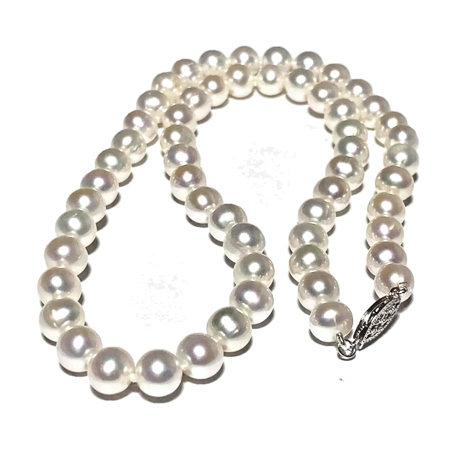 Top Grading AAAAA Japanese Akoya 8-9mm white Pearl Necklace 18″ 14K Gold Clasp