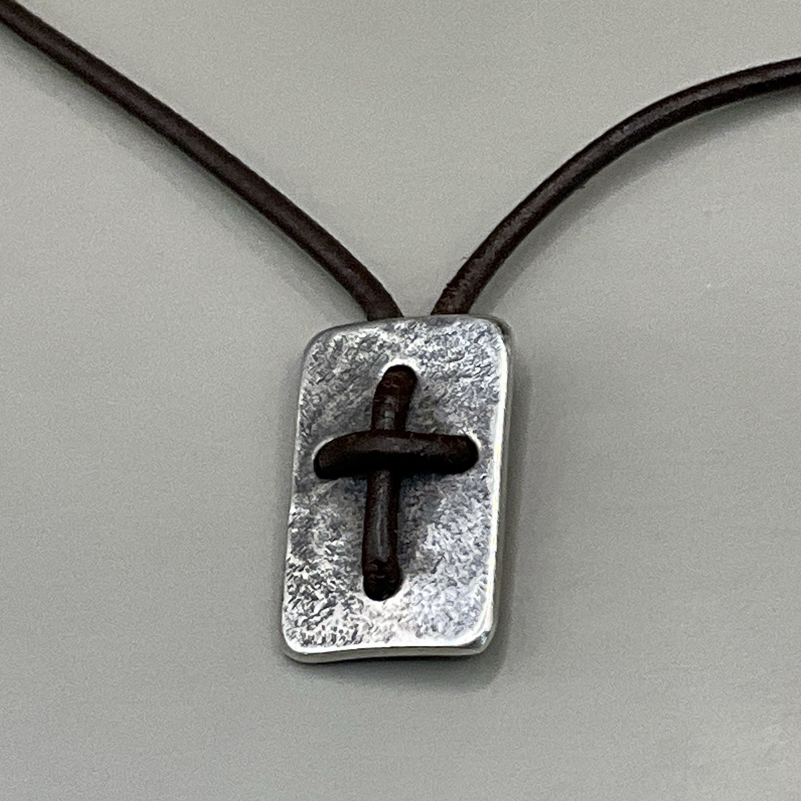James Avery Necklace Brown Leather Sterling Silver 925 Cross Shield Pendant