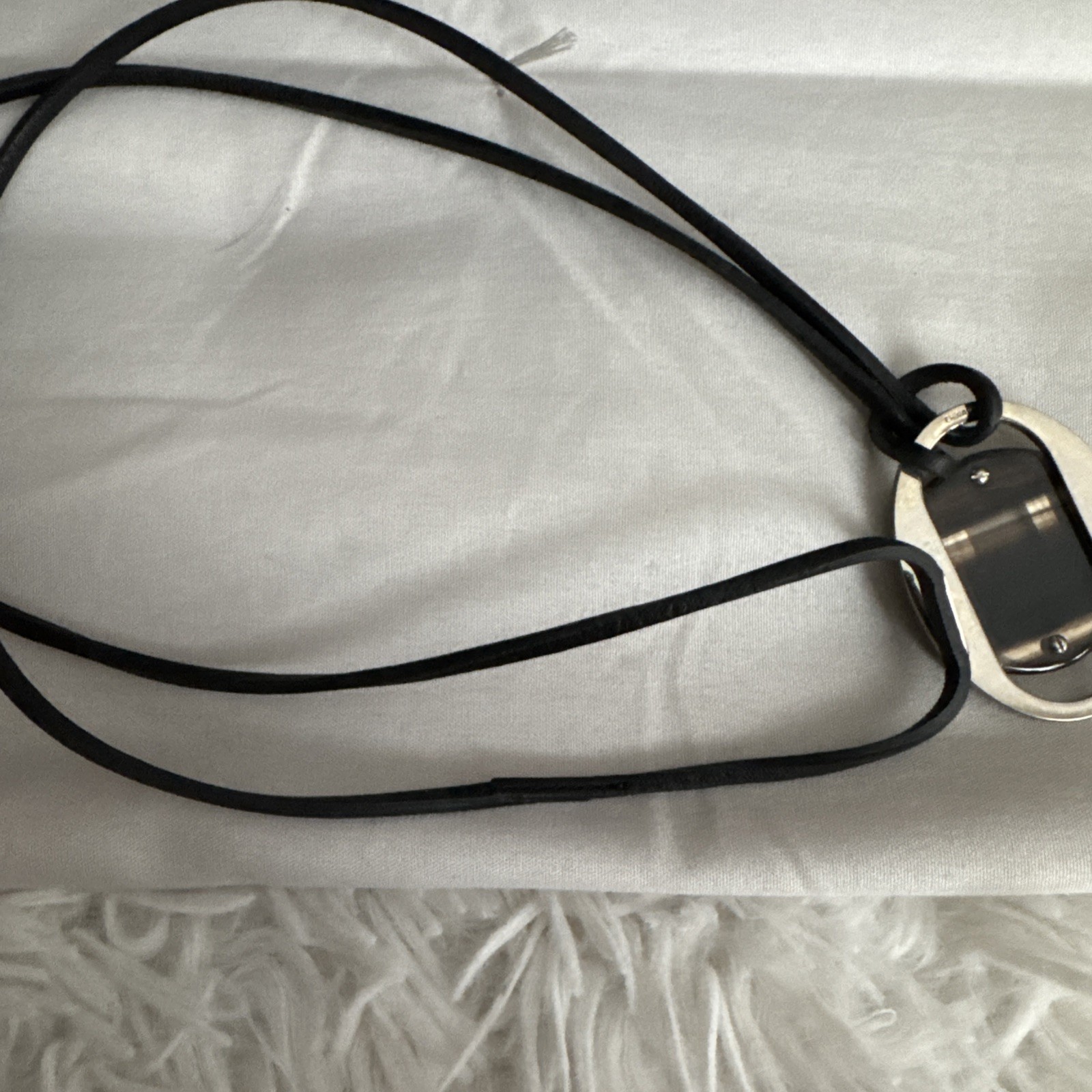 Coach Classic Oval Sterling Silver Pendant Leather Necklace Very Good Condition
