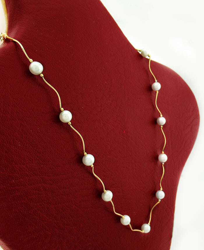 GENUINE WHITE PEARLS NECKLACE 14K YELLOW GOLD ** NWT ** Free Shipping * 16″ long