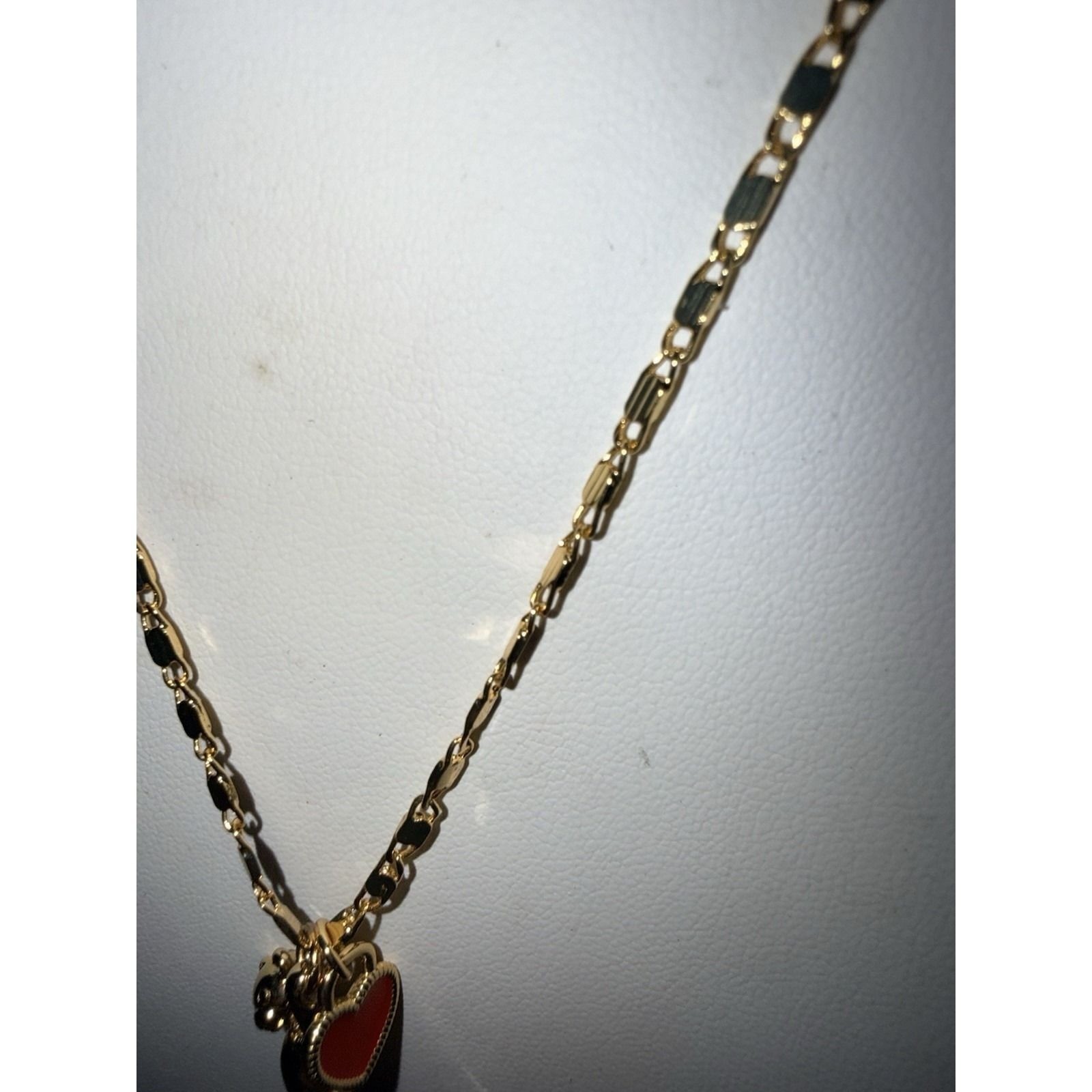EVRY Jewels Dainty Necklace Gold Tone Adjustable Stackable Teddy Bear Red Heart