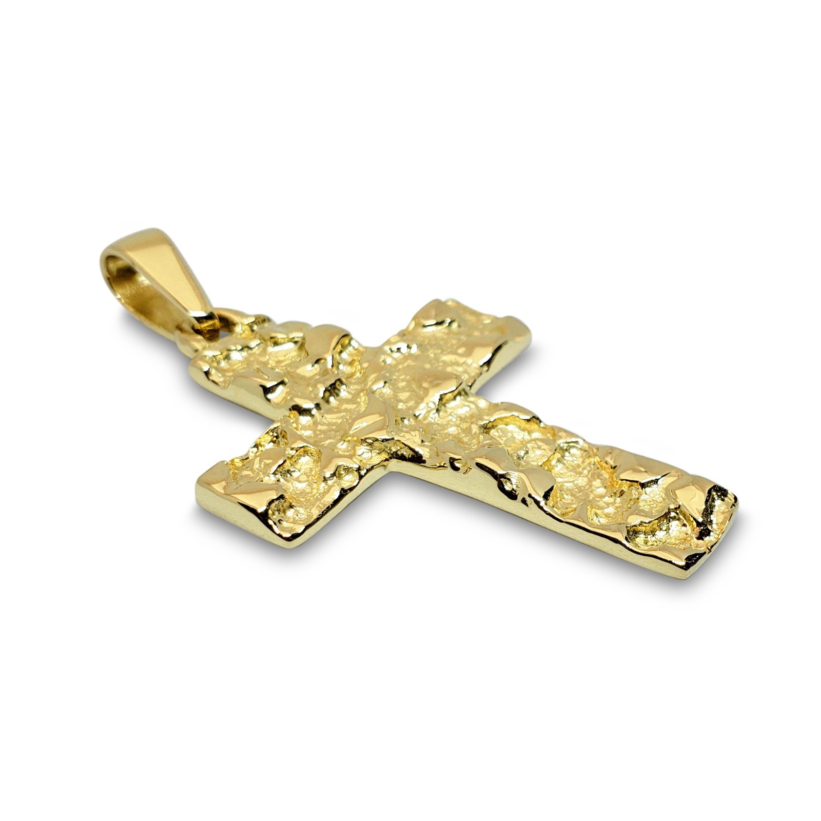 Real 10K Yellow Gold Nugget Cross Handcarved Mens Gold Cross Pendant All Sizes