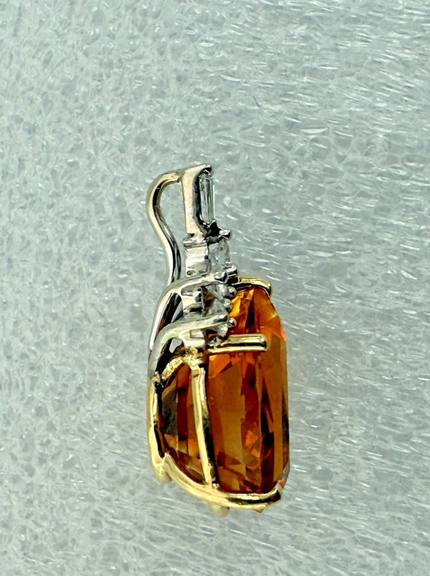 14K Yellow White Gold Pear Cut Madeira Citrine Baguette Round Diamond Pendant