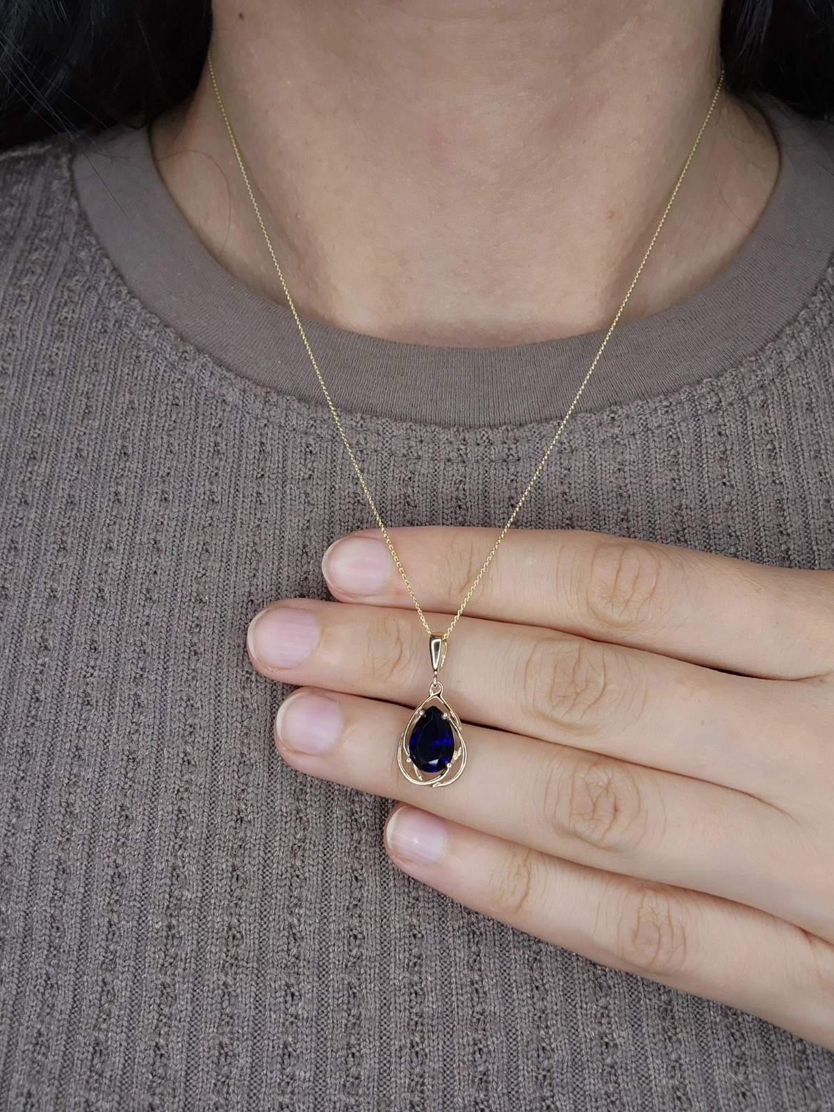 3.00Ct Pear Cut Lab Created Sapphire Teardrop Necklace 14k Yellow Gold Plated