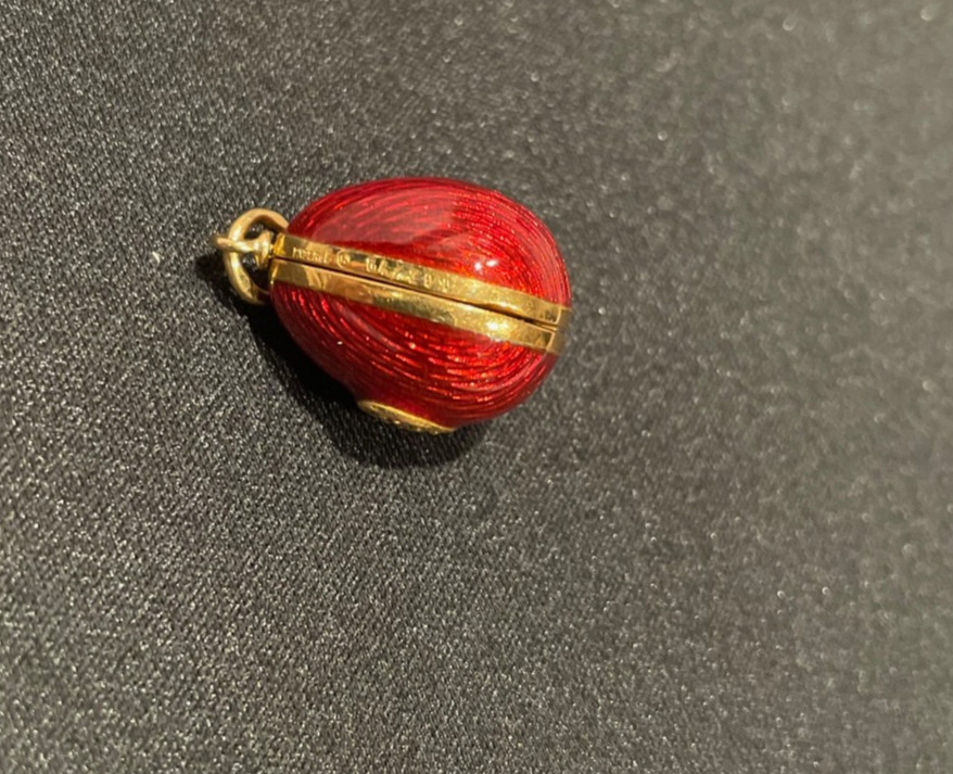RARE FABERGE MINI EGG PENDANT 18K GOLD & DIAMOND HEART RED ENAMEL #/ED 200 PIECE