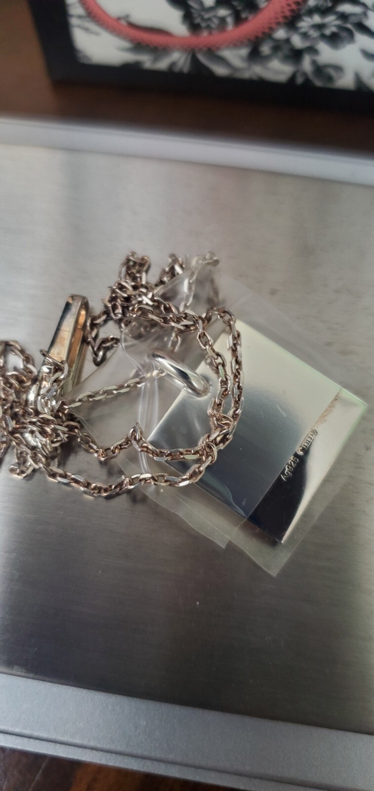 Gucci Trademark Necklace Chain Logo Square Pendant 925 Sterling Silver Rare NIB