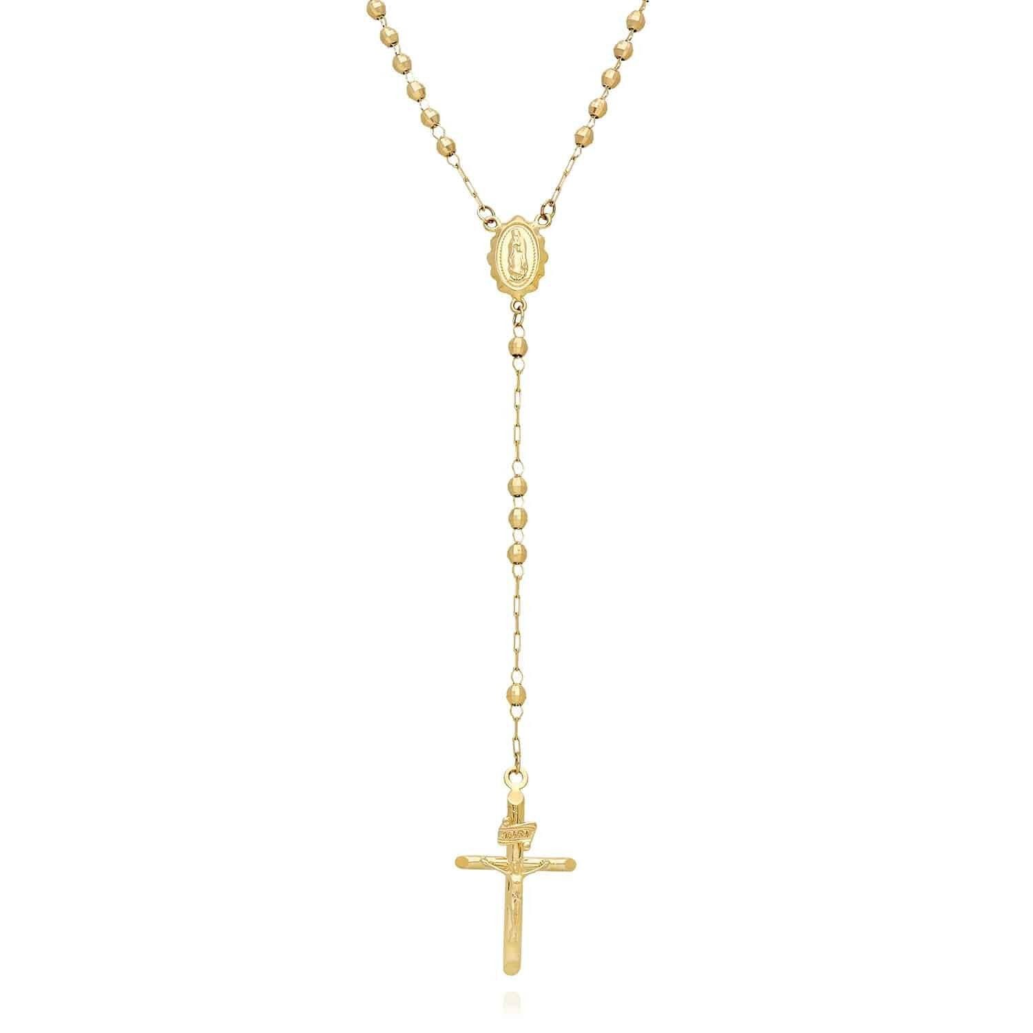 10K Yellow Gold 3mm Diamond-Cut Beads Rosary Necklace (Hollow) 18″-20″