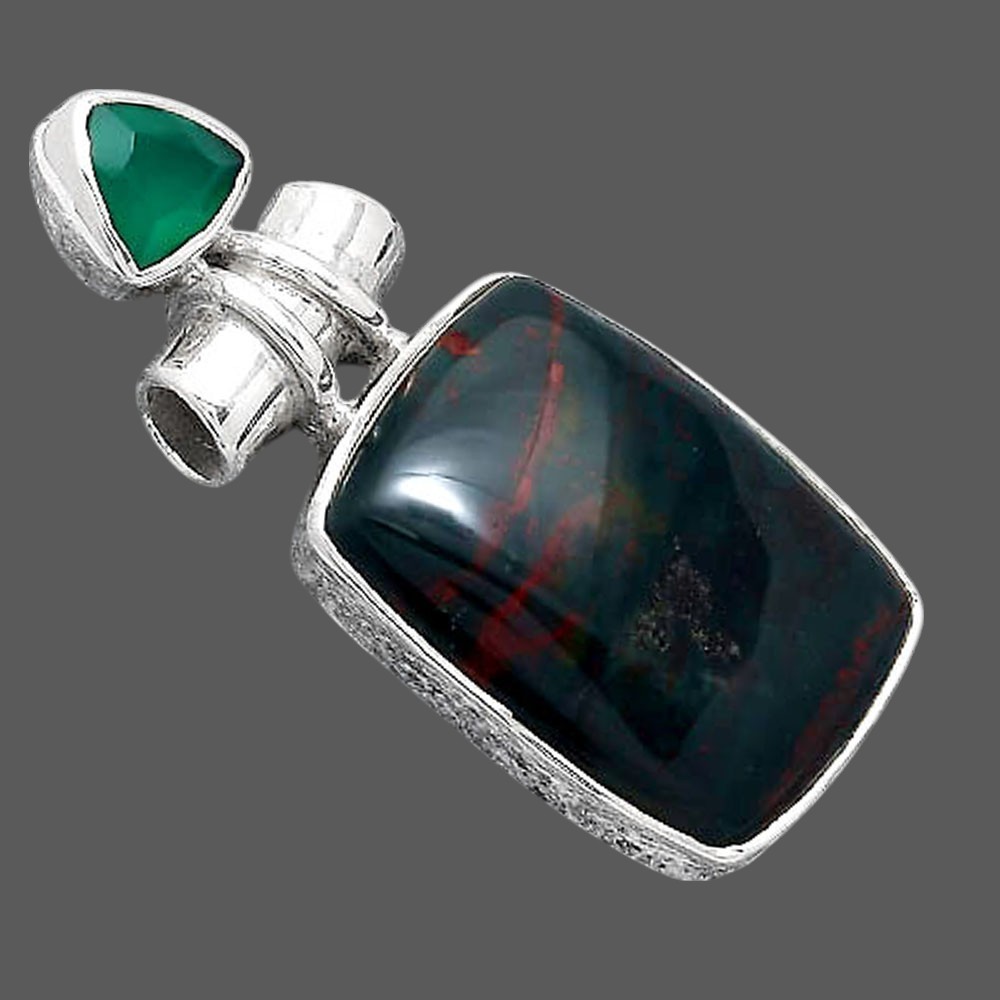Blood Stone – India and Green Onyx 925 Sterling Silver Pendant Jewelry P-1159
