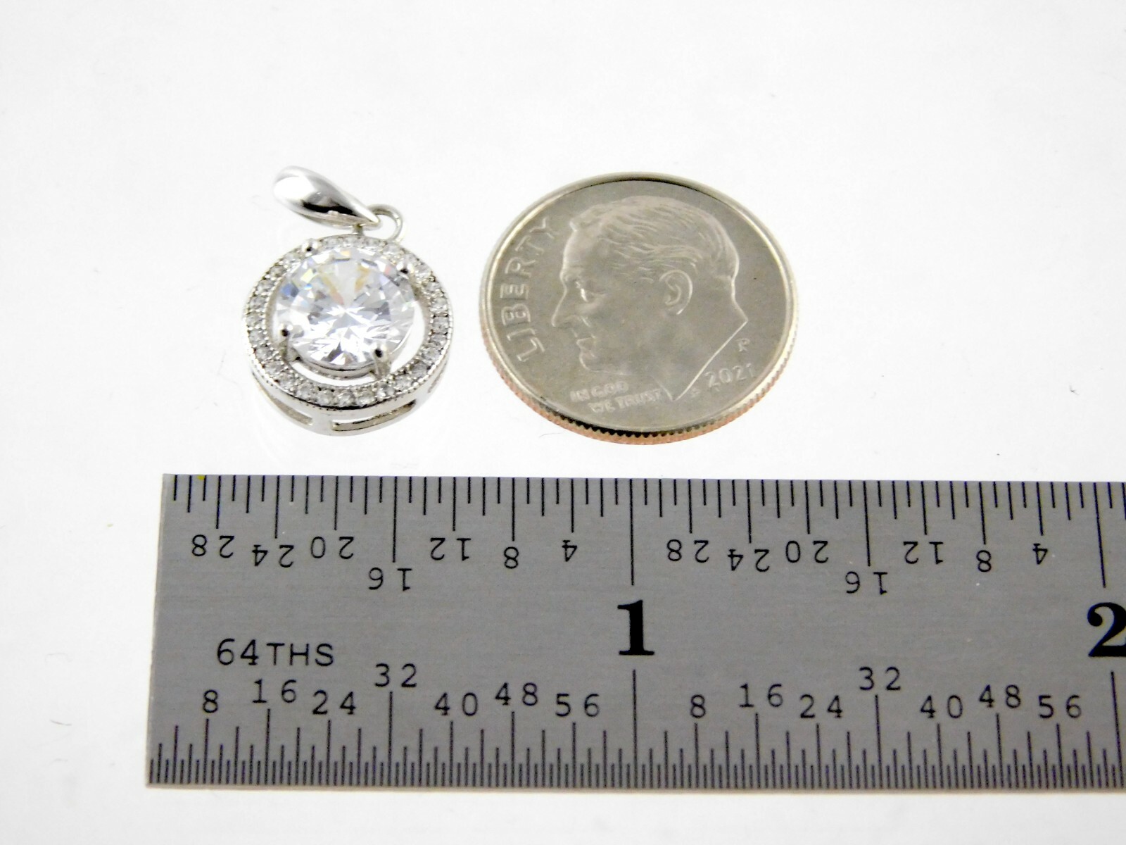 IBB Sterling Silver White Crystal Pendant with Halo 925 CN Round Gems
