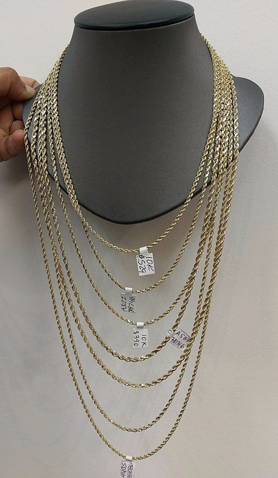 Real 10k Gold Rope Chain Necklace 2.5mm 16″ 18″ 20″ 22″ 24″ 26″ 28″ Men Women