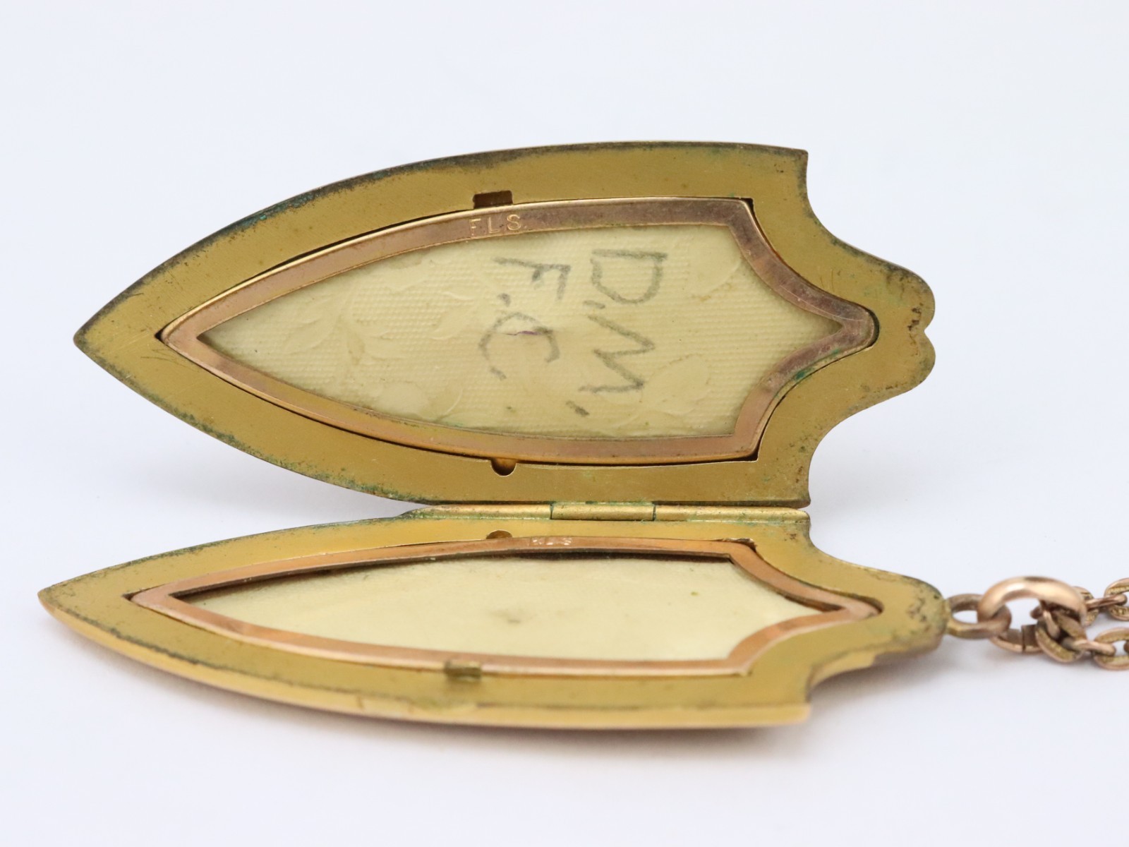 Vintage FLS Victorian Art Deco Paste Shield Locket Pendant Gold Filled 31 Grams