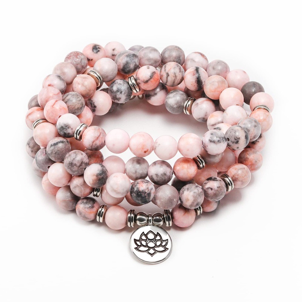 8mm 108 Gemstone Mala Wrap Bracelet Necklace, Yoga Charm Jewelry for Women & Men