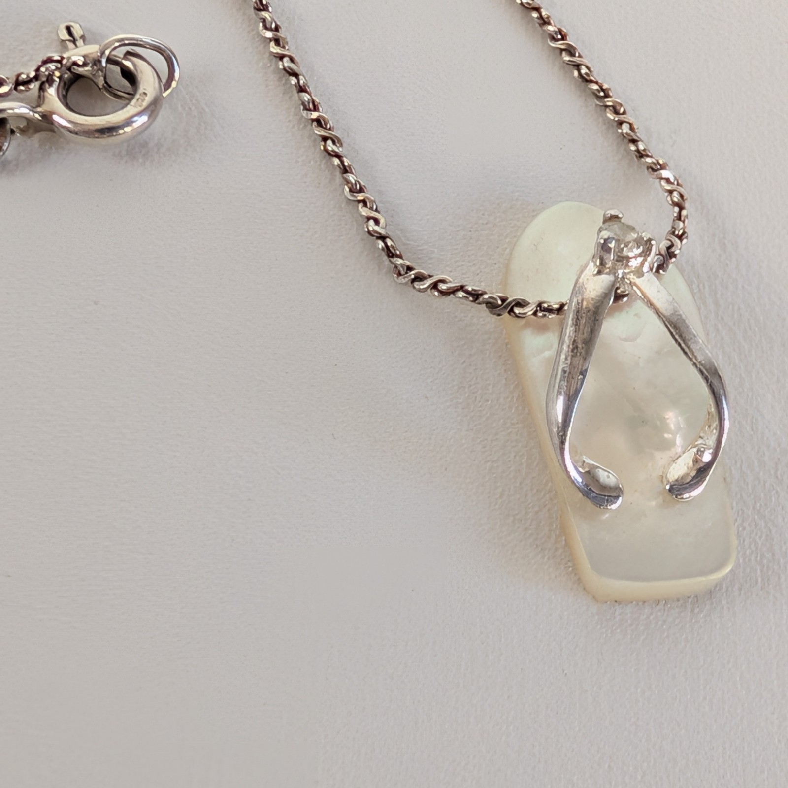 Sterling Flip Flop Necklace Mother of Pearl 20″ Italy 925 Beach Jewelry Gift Box