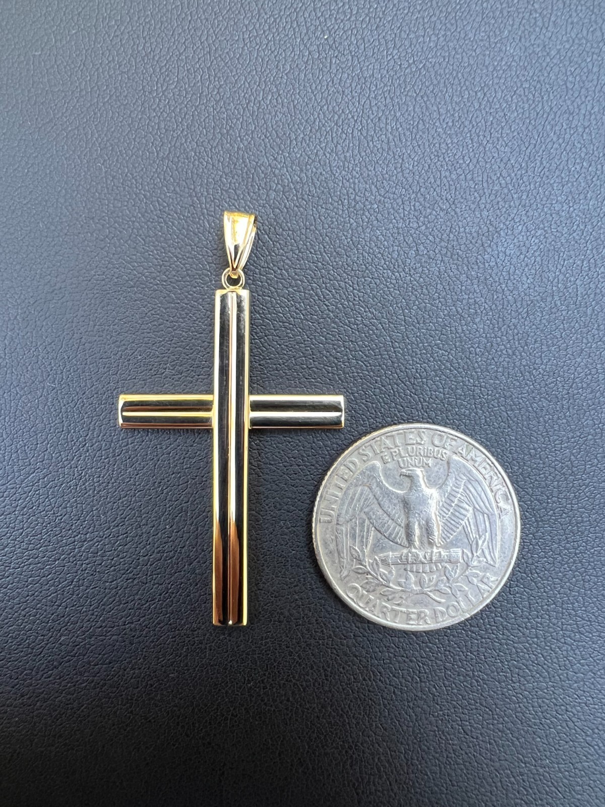Real 14k Yellow Gold Plain Cross Crucifix Pendant Necklace Mens Ladies Large
