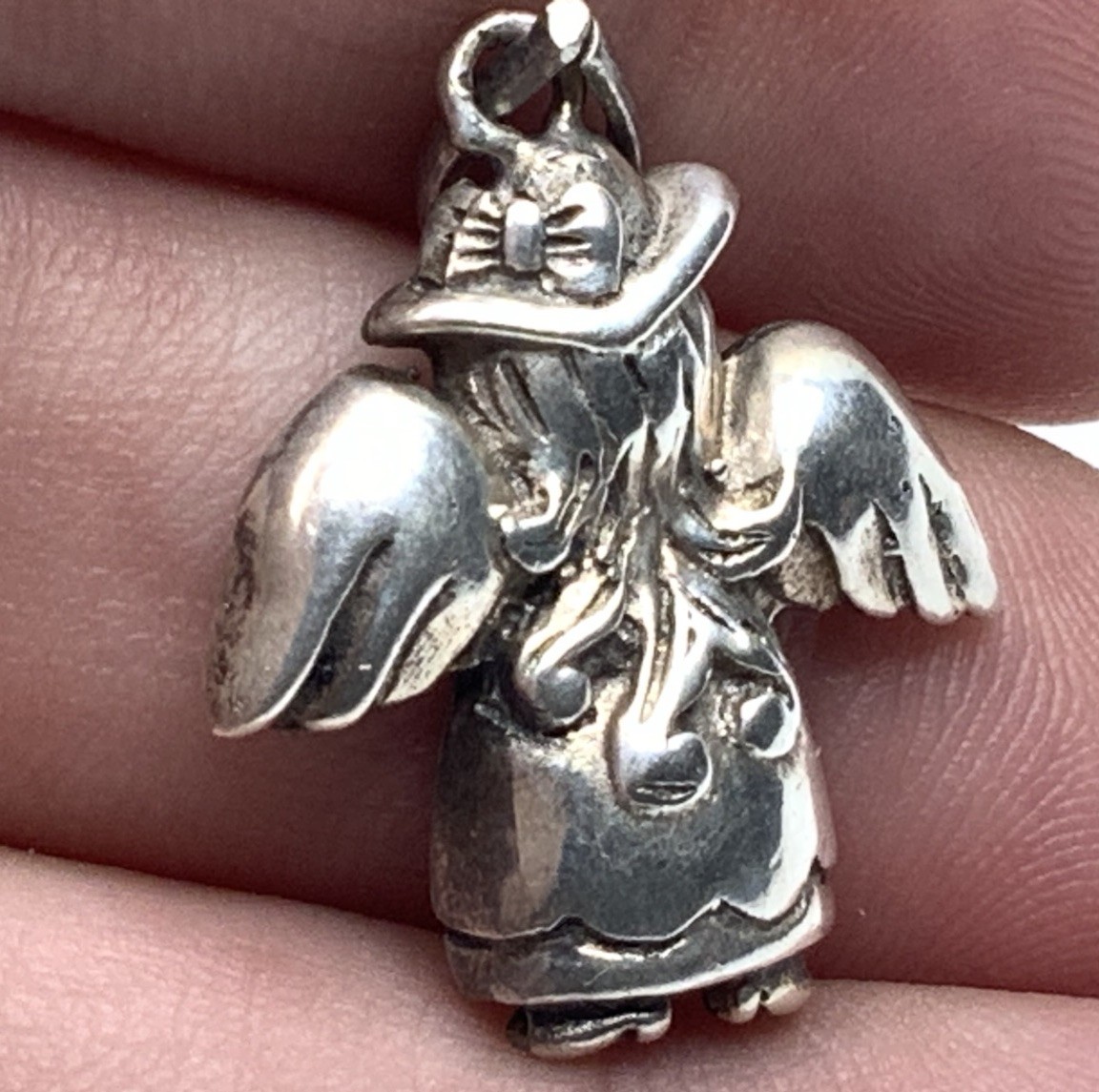 Vintage Sterling Silver 925 Cowgirl Guardian Angel Drop Charm Pendant