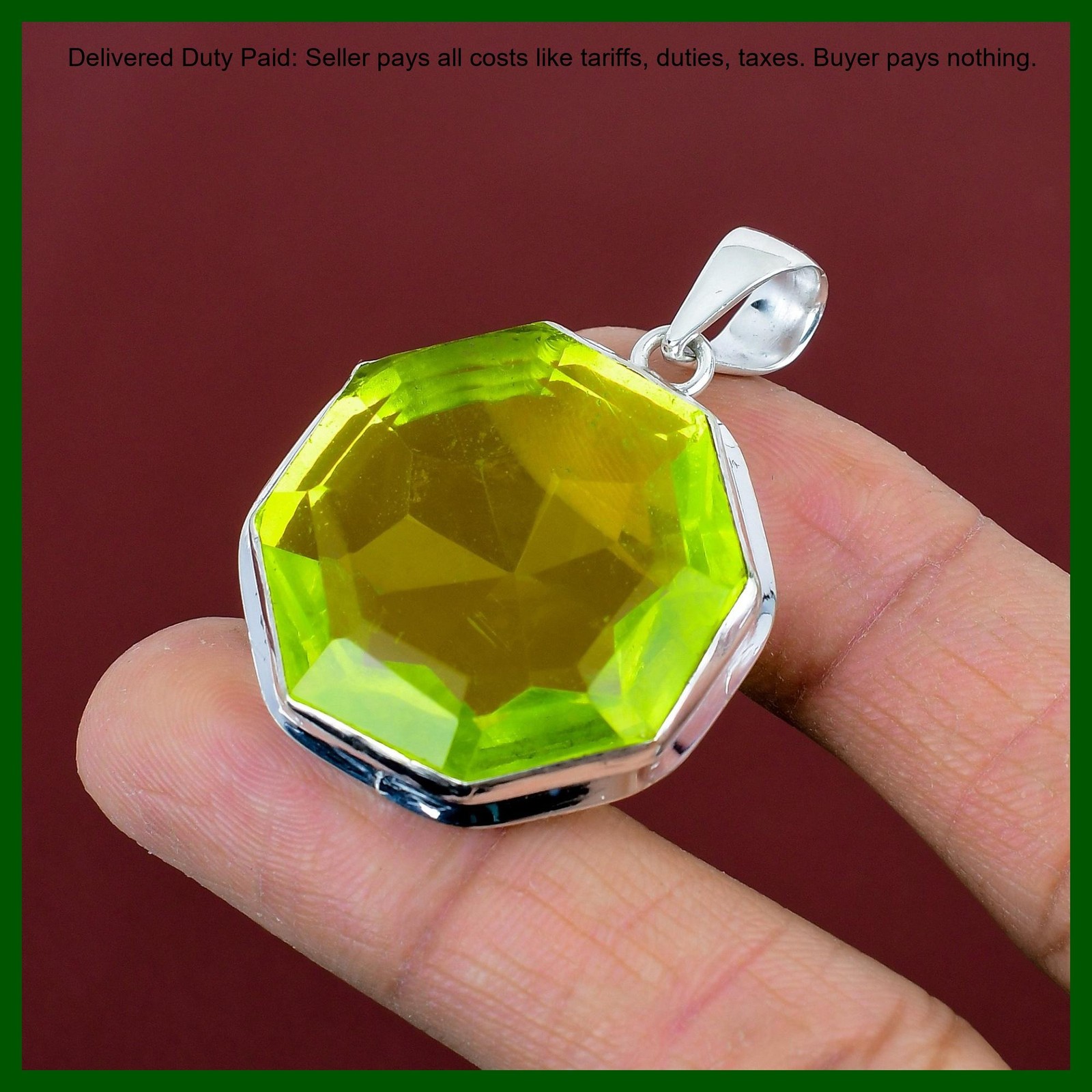 925 Silver Natural Lemon Topaz Bezel Art Deco Unique Engagement Birthday Pendant