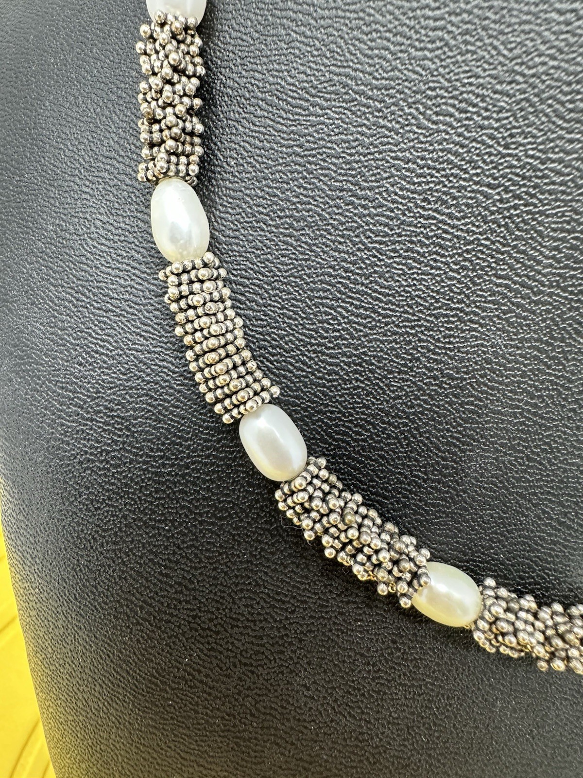 Sterling Silver Natural Pearls Choker Necklace & Bracelet Set Chic 72g 16in 6in