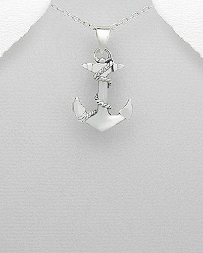Solid 2.75g Sterling Silver Nautical Sailor Anchor and Rope Pendant 31mm (1.22″)