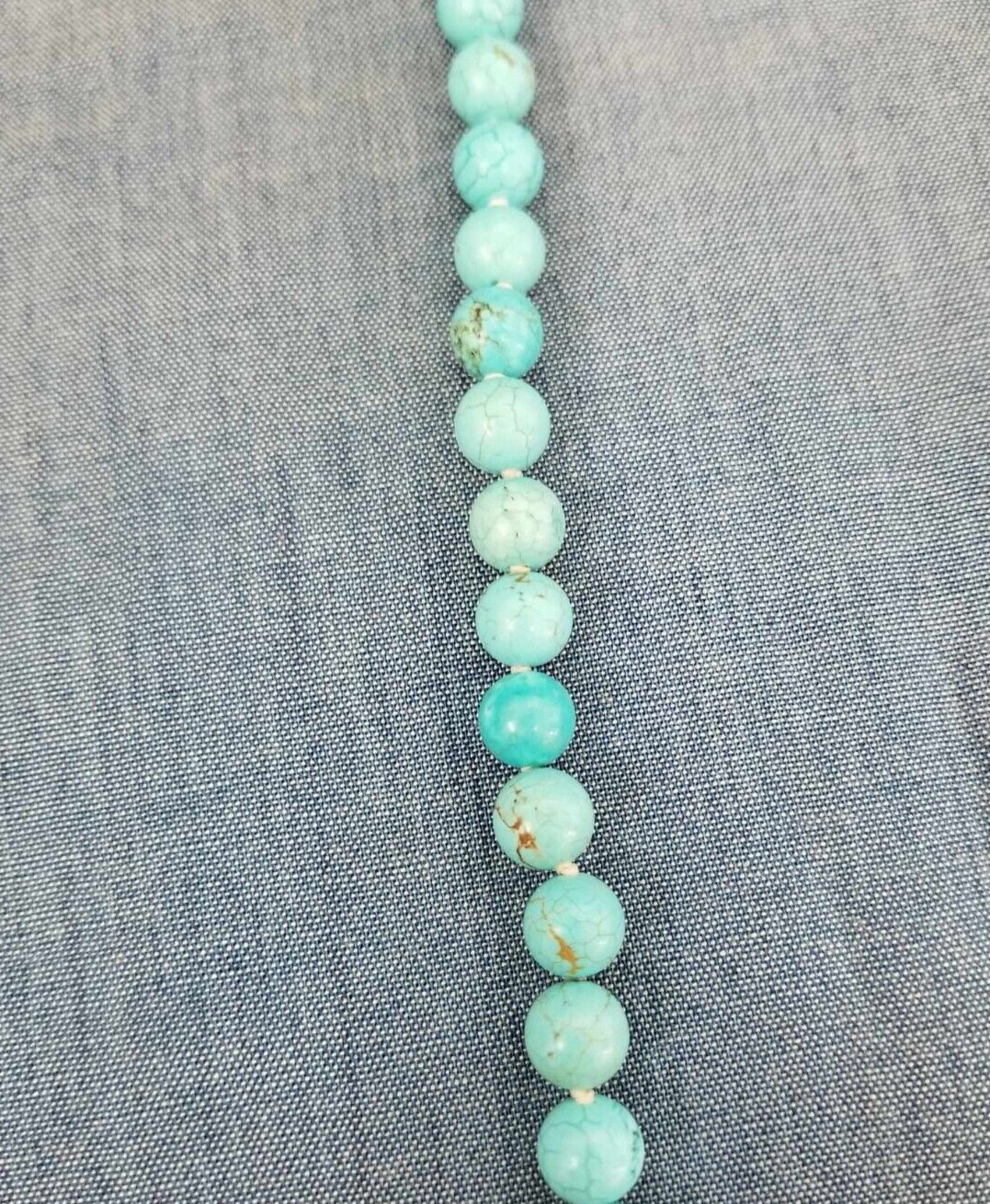 turquoise magnesite necklace, perfect round 9mm, 30″, 925 clasp