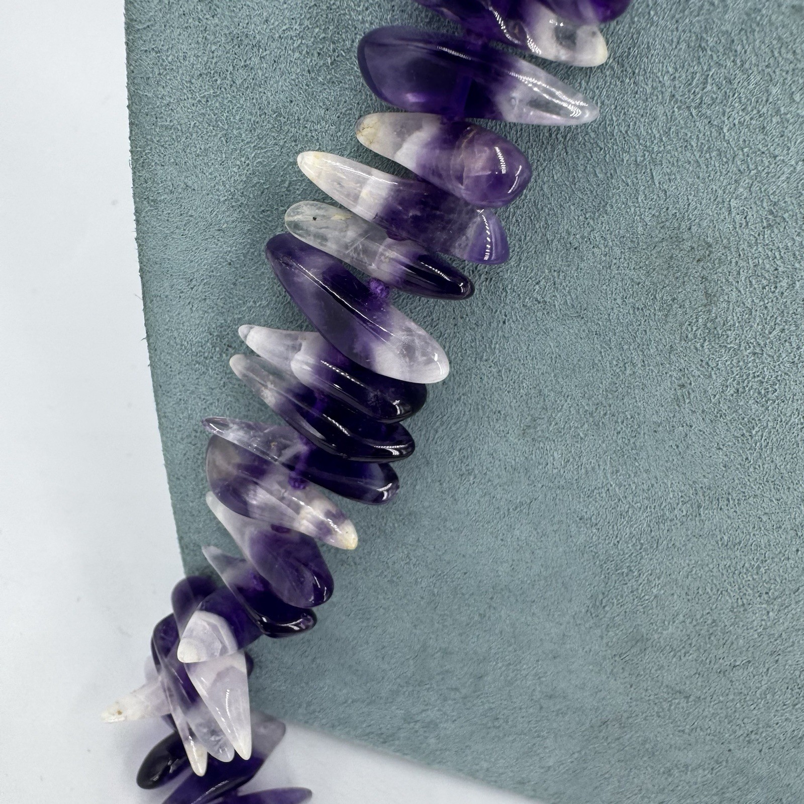 9ct gold ametyst gemstone necklace dog tooth long purple layer chunky 30”