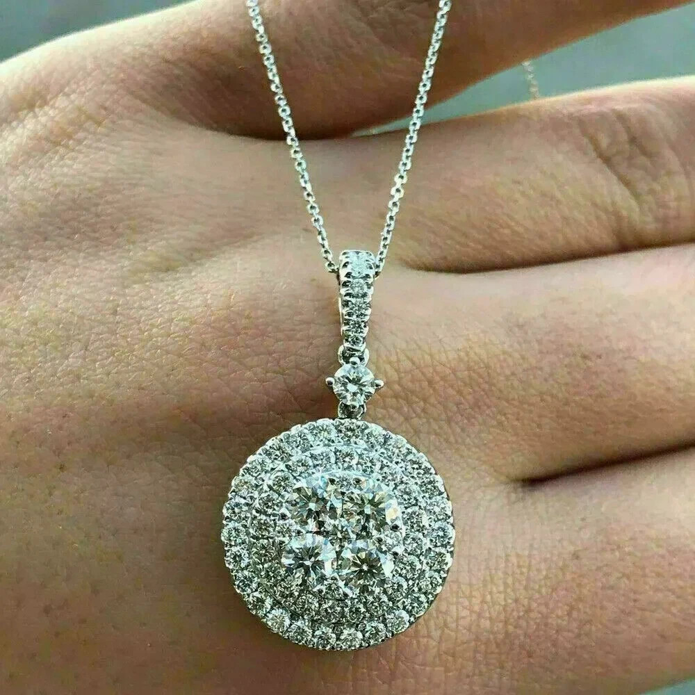 3.00Ct Round Lab Created Diamond Halo Pendant 14K White Gold Plated With Chain