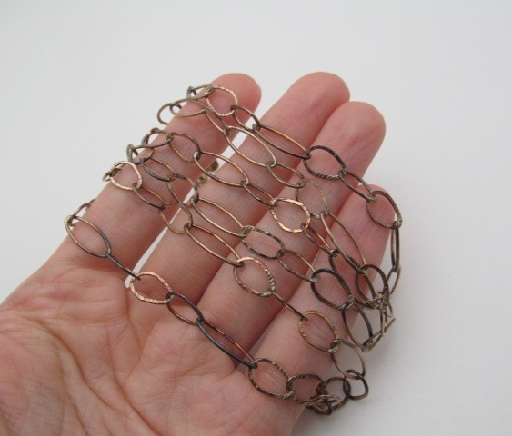 Silpada 925 Sterling Silver Patina Elongated Hammered Oval Link Chain Necklace