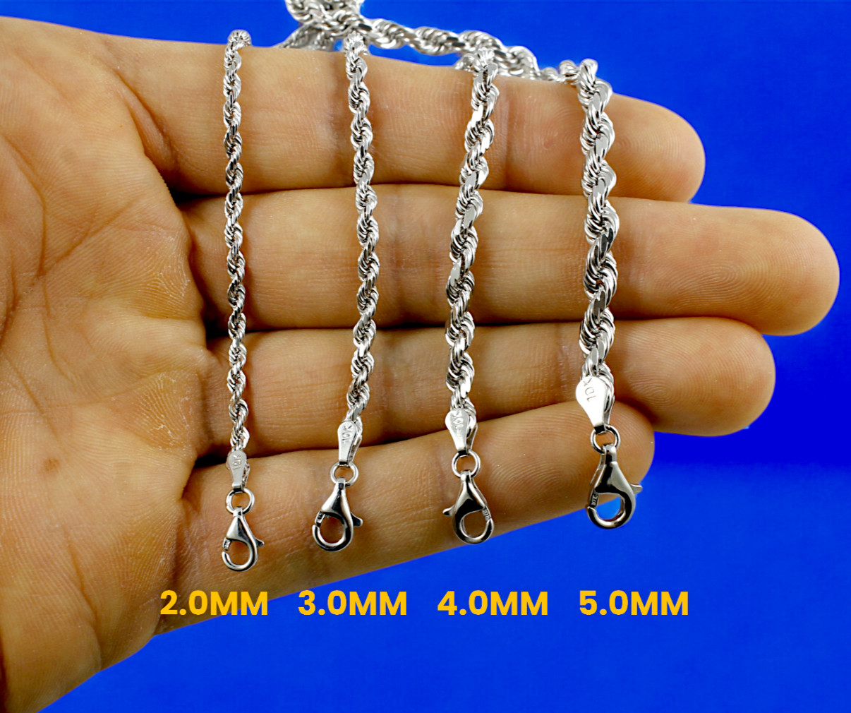 10K White Gold Rope Chain Necklace Bracelet Diamond Cut Real Gold 2mm-5mm 7″-30″